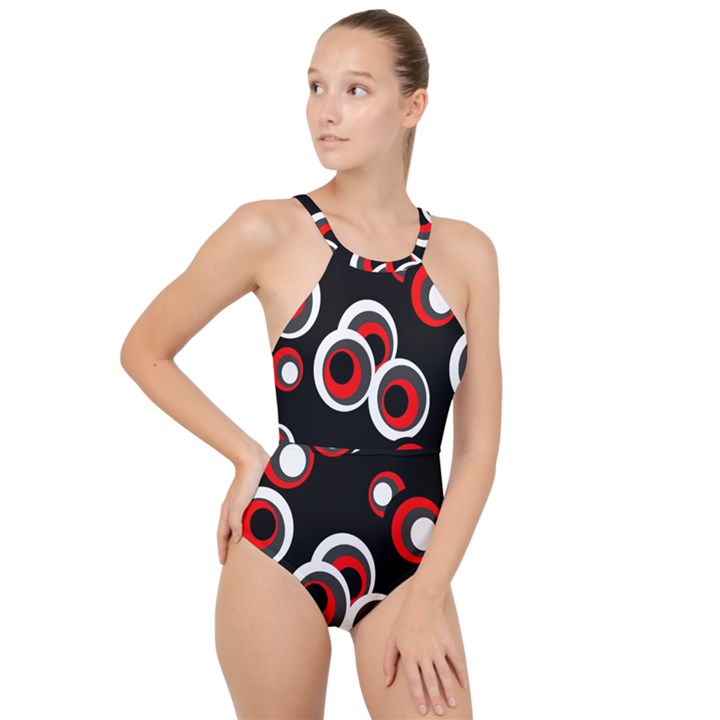 Vintage Circles High Neck One Piece Swimsuit