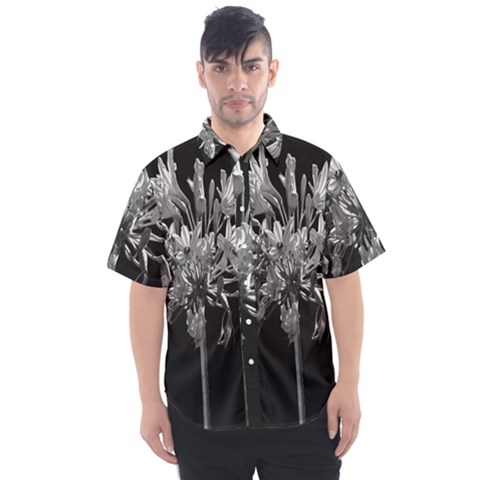 Black And White Lilies Botany Motif Print Men s Short Sleeve Shirt by dflcprintsclothing