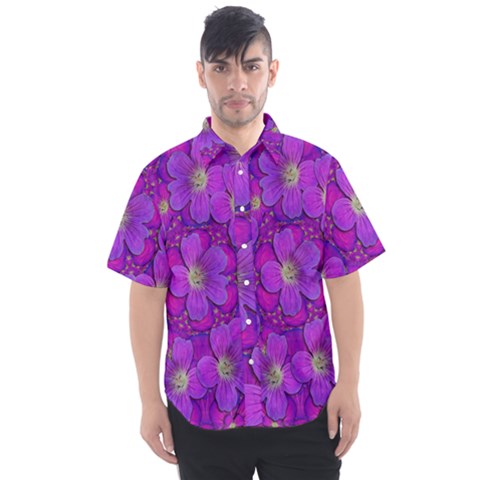 Fantasy Flowers In Paradise Calm Style Men s Short Sleeve Shirt by pepitasart