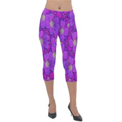 Fantasy Flowers In Paradise Calm Style Lightweight Velour Capri Leggings  by pepitasart