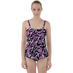 Pink Camo Twist Front Tankini Set