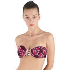 Folk Flowers Art Pattern  Twist Bandeau Bikini Top by Eskimos