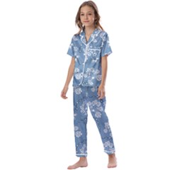 Folk Flowers Art Pattern  Kids  Satin Short Sleeve Pajamas Set by Eskimos