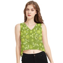 Folk flowers art pattern  V-Neck Cropped Tank Top