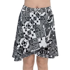 Black And White Geometric Print Chiffon Wrap Front Skirt by dflcprintsclothing