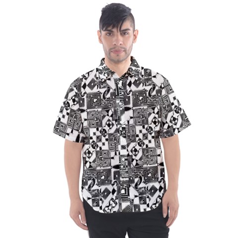 Black And White Geometric Print Men s Short Sleeve Shirt by dflcprintsclothing