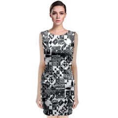 Black And White Geometric Print Sleeveless Velvet Midi Dress by dflcprintsclothing
