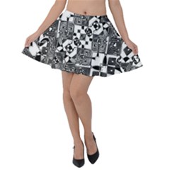 Black And White Geometric Print Velvet Skater Skirt by dflcprintsclothing