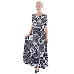 Black And White Geometric Print Half Sleeves Maxi Dress by dflcprintsclothing