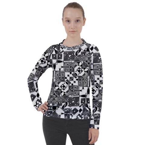 Black And White Geometric Print Women s Pique Long Sleeve Tee by dflcprintsclothing