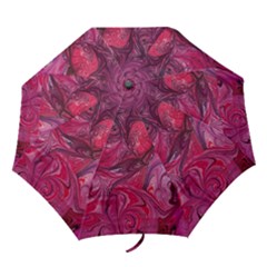 Red Feathers Folding Umbrellas by kaleidomarblingart