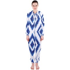 Blue Diamond Pattern Hooded Jumpsuit (ladies)  by designsbymallika