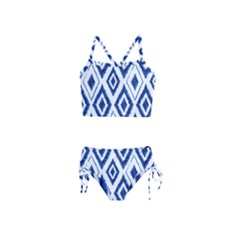 Blue Diamond Pattern Girls  Tankini Swimsuit by designsbymallika