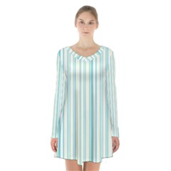 Green Stripes Long Sleeve Velvet V-neck Dress by designsbymallika