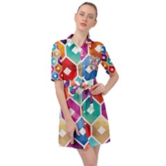 Hexagonal Color Pattern Belted Shirt Dress by designsbymallika