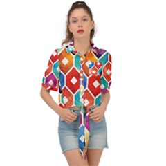 Hexagonal Color Pattern Tie Front Shirt  by designsbymallika
