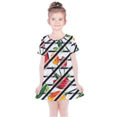 Stripes Tulips Pattern Kids  Simple Cotton Dress by designsbymallika