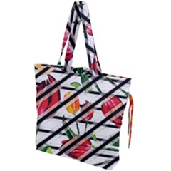 Stripes Tulips Pattern Drawstring Tote Bag by designsbymallika