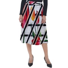 Stripes Tulips Pattern Classic Velour Midi Skirt  by designsbymallika