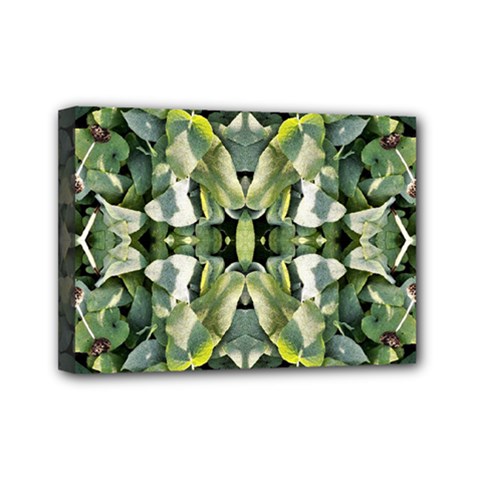 Frosted Green Leaves Repeats Mini Canvas 7  X 5  (stretched) by kaleidomarblingart