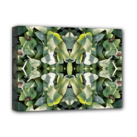 Frosted Green Leaves Repeats Deluxe Canvas 16  X 12  (stretched)  by kaleidomarblingart