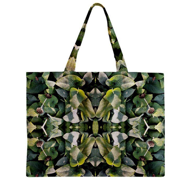 Frosted Green Leaves Repeats Zipper Mini Tote Bag