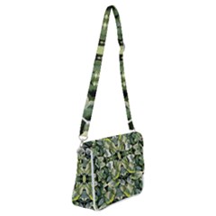 Frosted Green Leaves Repeats Shoulder Bag With Back Zipper by kaleidomarblingart