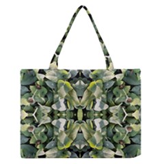 Frosted Green Leaves Repeats Zipper Medium Tote Bag by kaleidomarblingart