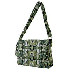 Frosted Green Leaves Repeats Full Print Messenger Bag (l) by kaleidomarblingart