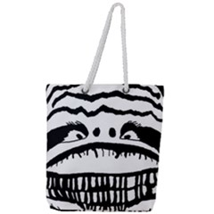 Creepy Monster Black And White Close Up Drawing Full Print Rope Handle Tote (large) by dflcprintsclothing