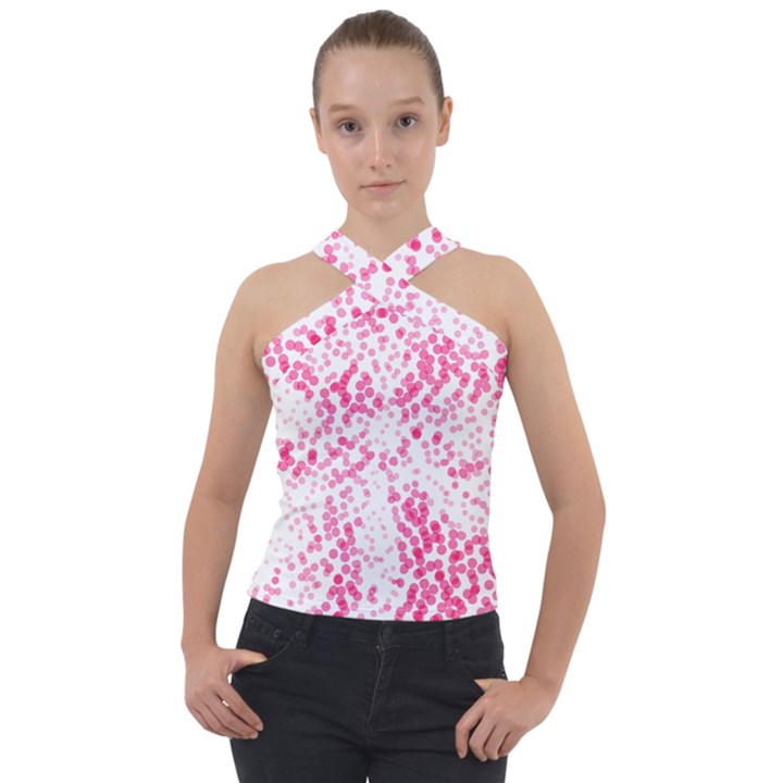 Pink Dots with love Cross Neck Velour Top