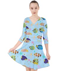 Underwater World Quarter Sleeve Front Wrap Dress by SychEva