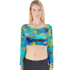 Cheerful And Bright Fish Swim In The Water Long Sleeve Crop Top by SychEva