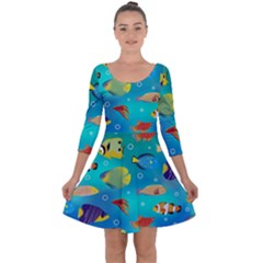 Cheerful And Bright Fish Swim In The Water Quarter Sleeve Skater Dress by SychEva