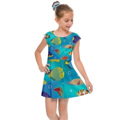 Cheerful And Bright Fish Swim In The Water Kids  Cap Sleeve Dress by SychEva