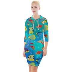 Cheerful And Bright Fish Swim In The Water Quarter Sleeve Hood Bodycon Dress by SychEva