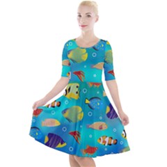 Cheerful And Bright Fish Swim In The Water Quarter Sleeve A-line Dress by SychEva