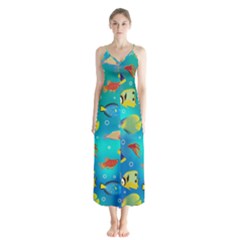 Cheerful And Bright Fish Swim In The Water Button Up Chiffon Maxi Dress by SychEva