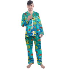 Cheerful And Bright Fish Swim In The Water Men s Long Sleeve Satin Pajamas Set