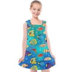 Cheerful And Bright Fish Swim In The Water Kids  Cross Back Dress by SychEva