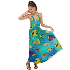 Cheerful And Bright Fish Swim In The Water Backless Maxi Beach Dress by SychEva