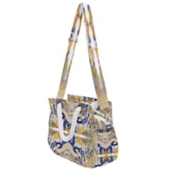 Gold On Blue Symmetry Rope Handles Shoulder Strap Bag by kaleidomarblingart