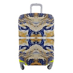 Gold On Blue Symmetry Luggage Cover (small) by kaleidomarblingart