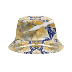 Gold On Blue Symmetry Inside Out Bucket Hat by kaleidomarblingart