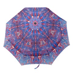 Red Blue Repeats Folding Umbrellas by kaleidomarblingart