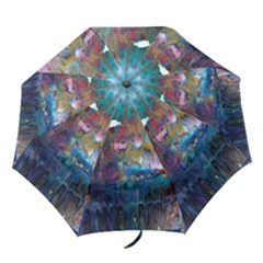 Abstract Turquoise Folding Umbrellas by kaleidomarblingart