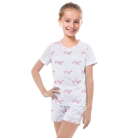 Amor Text Drawing Pattern Kids  Mesh Tee And Shorts Set by dflcprintsclothing