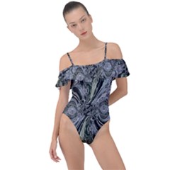 Insect Portrait Frill Detail One Piece Swimsuit