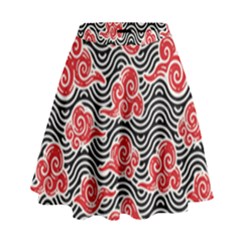 Red Black Waves High Waist Skirt by designsbymallika