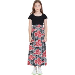 Red Black Waves Kids  Flared Maxi Skirt by designsbymallika